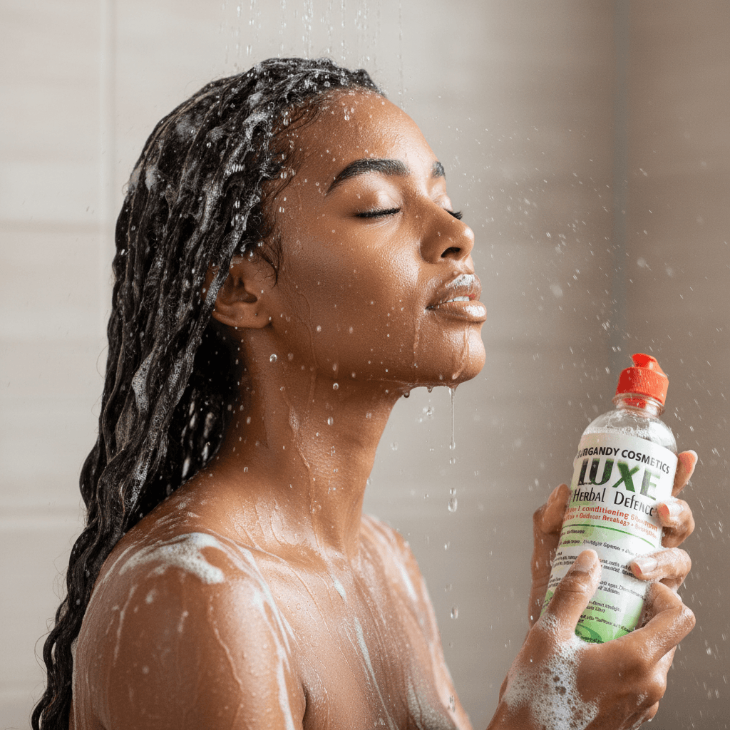 Luxe Herbal Defence Shampoo (2 in 1) - in use